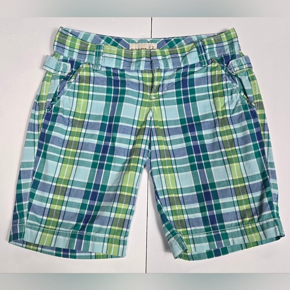 Old Navy Green Plaid Shorts 2 Cotton